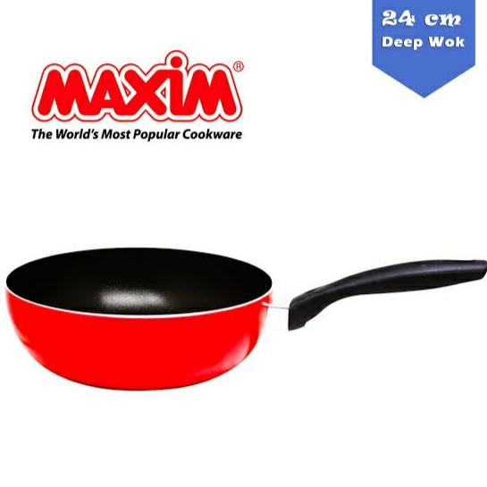 Maxim Deep Wok Valentino 24cm Wajan Penggorengan Teflon Cekung