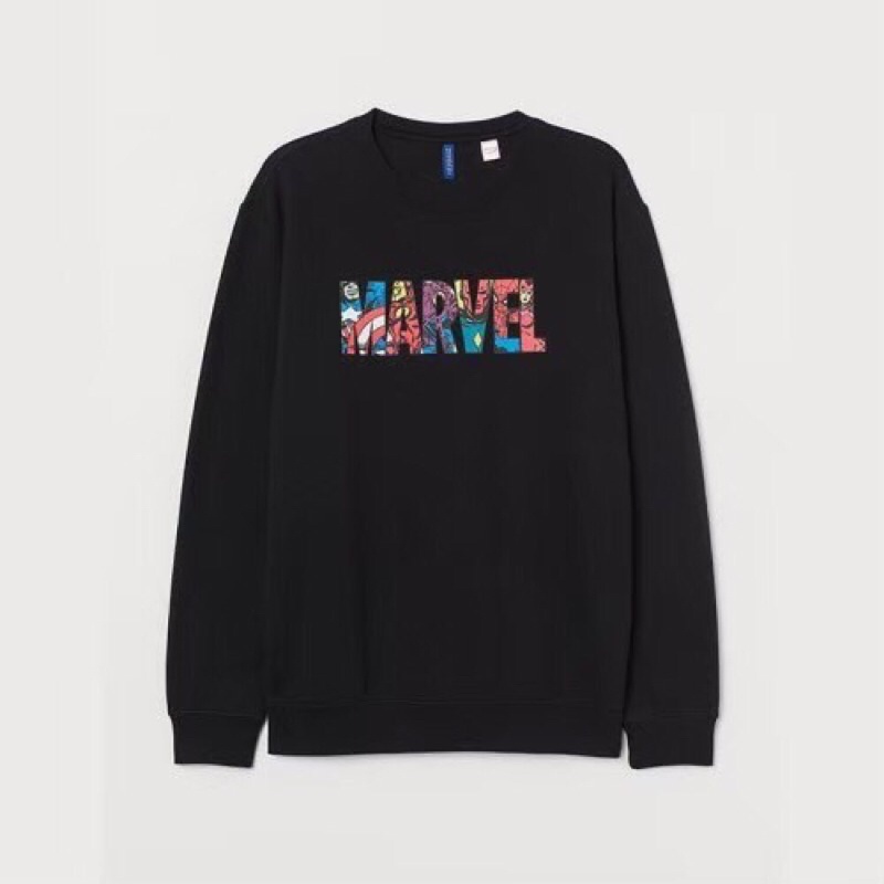 CREWNECK SWEATER MARVEL H&M HITAM PUTIH PRIA WANITA M L XL / SWEATER BASIC DISTRO MARVEL SWEATSHIRT 