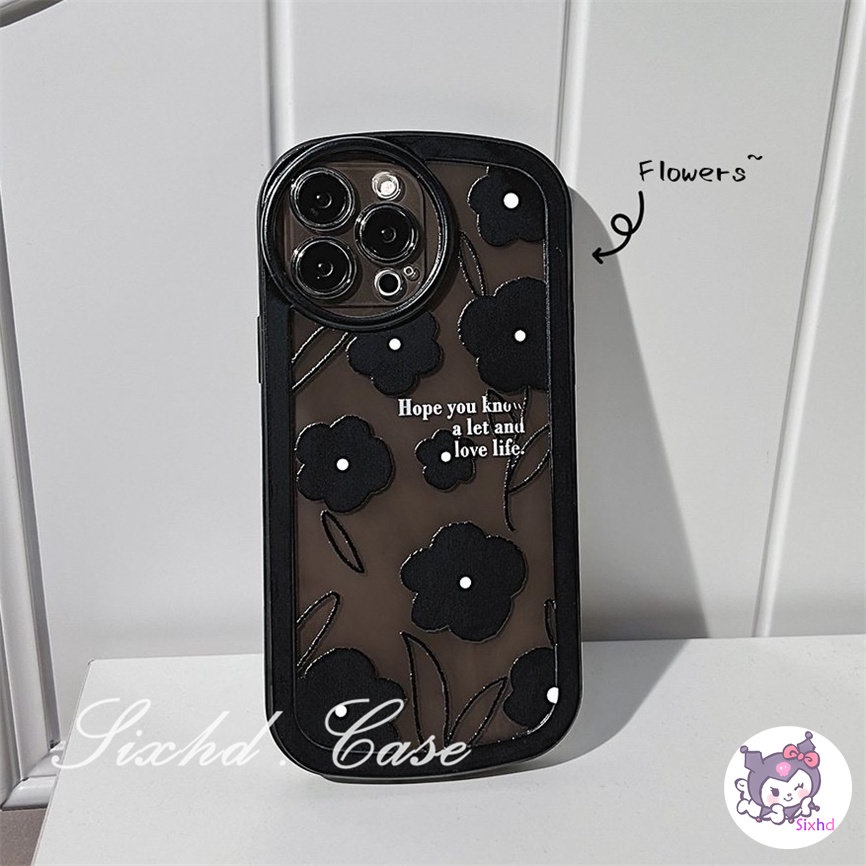 Redmi Note 12 11 11s 10 9 8Pro Redmi 12C 10C 10A 10 9T 9C 9A 9 A1 A1+ Xiaomi 11 Lite 12T 11TPro Mi Poco M3 X3Pro NFC Ins Fashion Black Flowers Thickened Round Lens Protection Phone Case Soft Cover