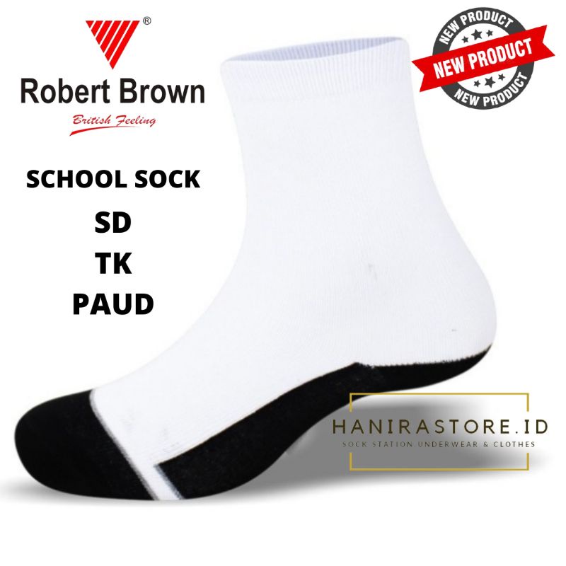 Robert Brown School Socks - Kaos Kaki Anak Sekolah Tapak Hitam - SD TK PAUD - Di Atas Mata Kaki