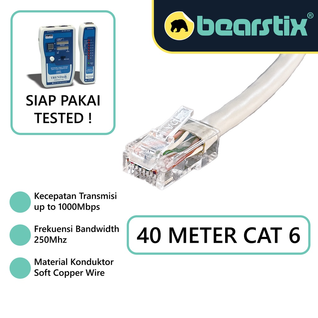 Kabel LAN 40 Meter CAT 6 CAT6 RJ45 Ethernet Jaringan WIFI CCTV Server Router Modem