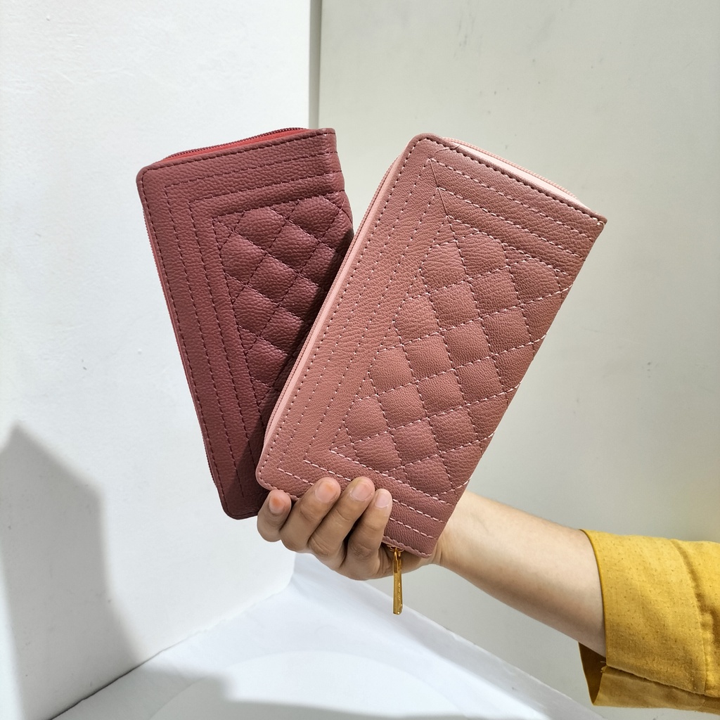 dompet wanita kulit sintetis polos dompet bordir dompet kartu dan uang dompet panjang tempat HP dompet wanita murah