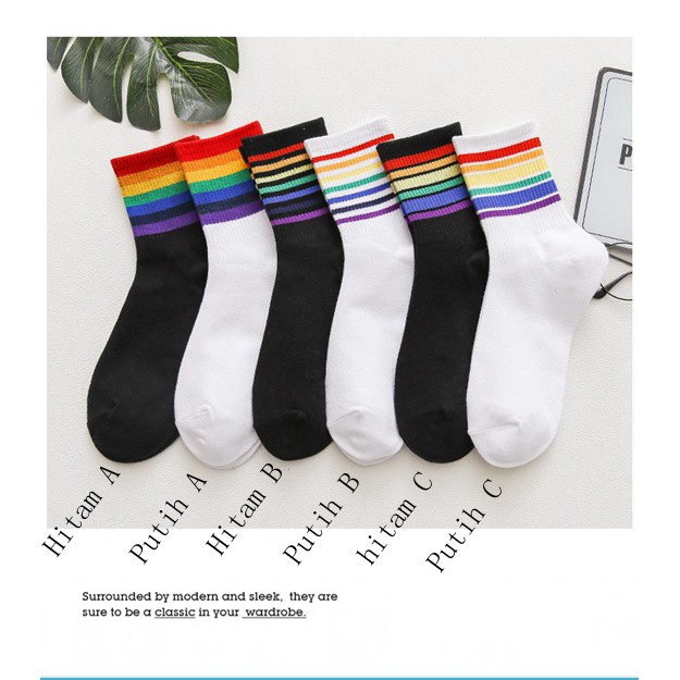 Kaus Kaki Bergaris Wanita Kaus Kaki Kasual Bernapas Socks Olahraga Kaos Kaki Gadis Warna Permen D51-