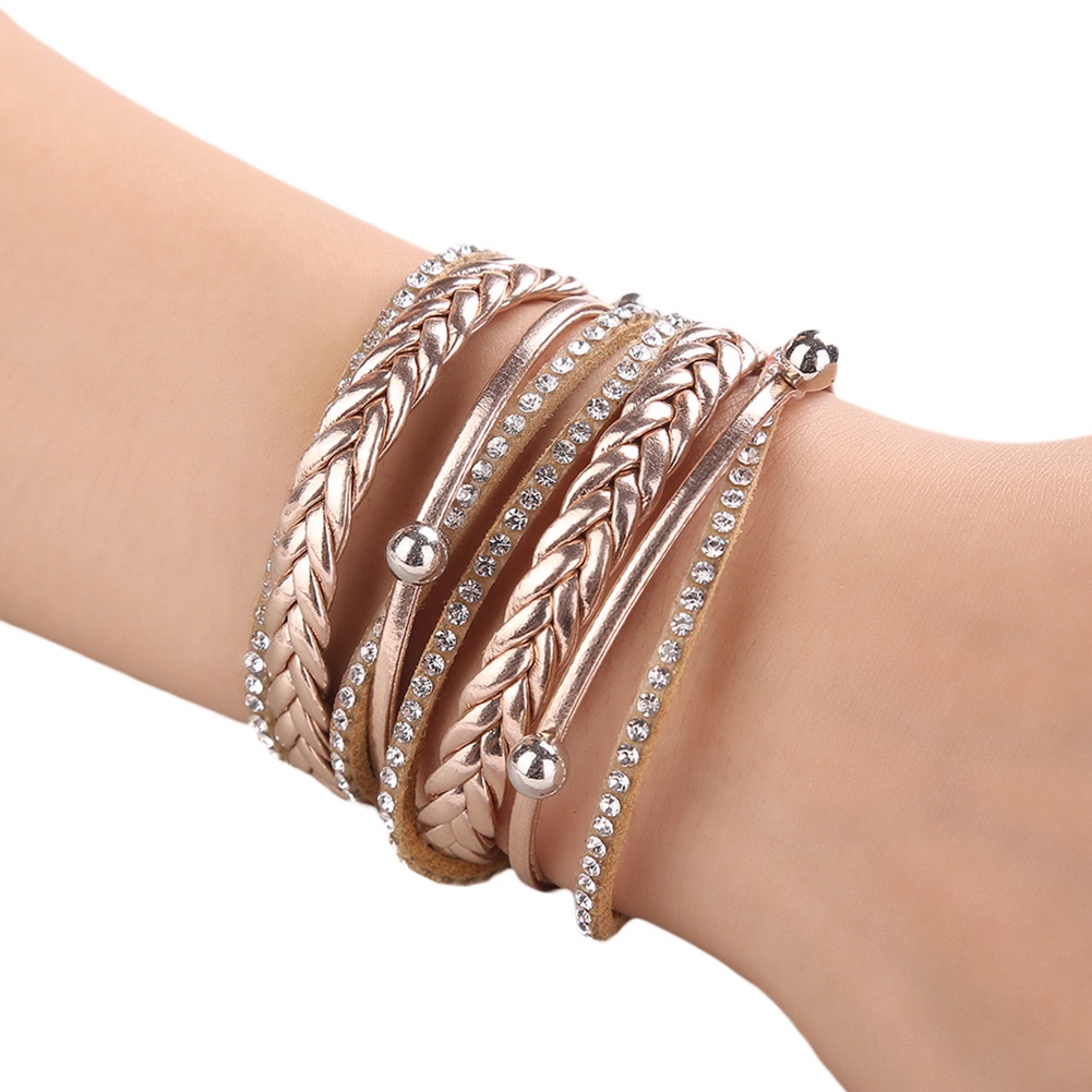 Hu Hu Hu Hu Hu Alat Bantu Pasang Kacamata♡ Gelang Multilayer Model Kepang Aksen Berlian Imitasi Untuk Wanita