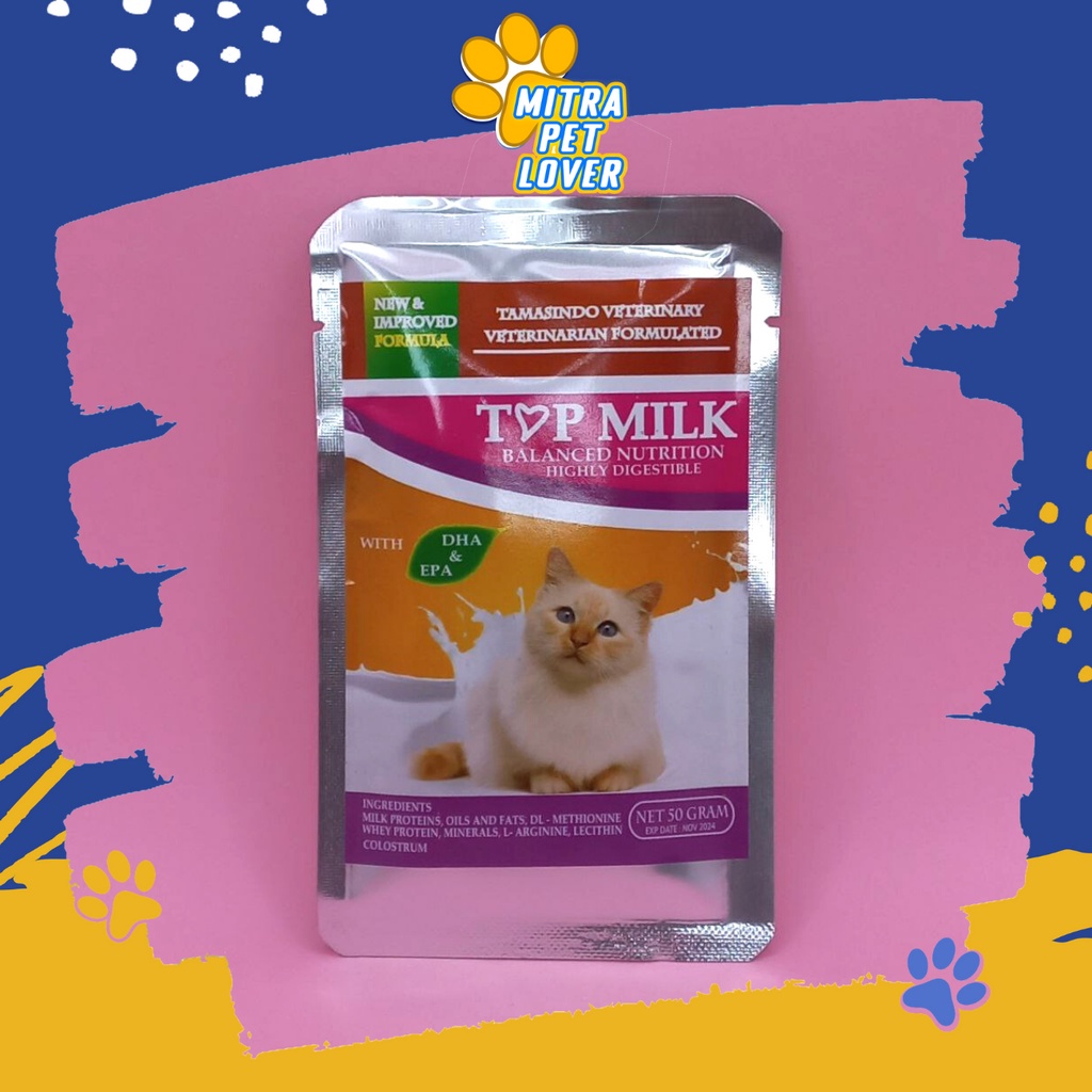 SUSU KUCING - TOP MILK CAT 50 GRAM ORIGINAL - DENGAN DHA DAN EPA TOPMILK KHUSUS UNTUK CAT KITTEN AMAN SEHAT GEMUK GENDUT ENAK PET ANIMAL HEALTHCARE AND VETERINARY TAMASINDO OBAT KESEHATAN DAN VITAMIN TERNAK HEWAN BINATANG PELIHARAAN MITRAPETLOVER