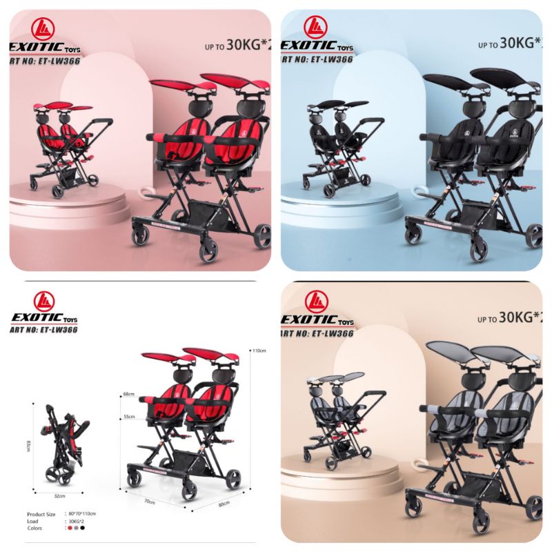 Magic  Stroller Anak kembar  Exotic ET LW 366 dorongan baby