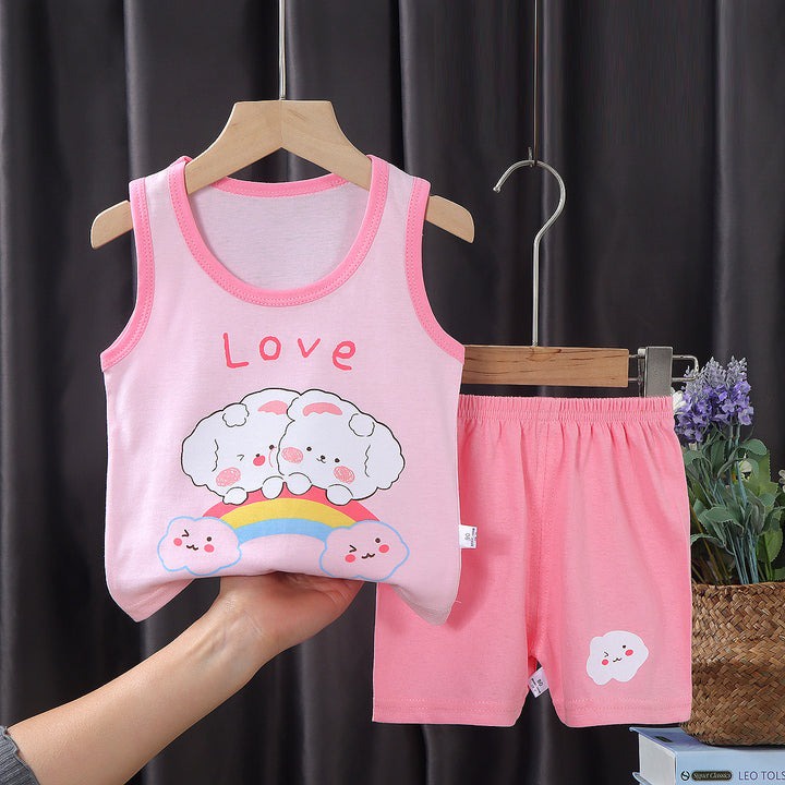 Setelan Baju Bayi Kaos Tanpa Lengan Anak Bahan Adem Usia 0-1 Tahun / Setelan Baju Bayi Newborn / Baju Bayi Import