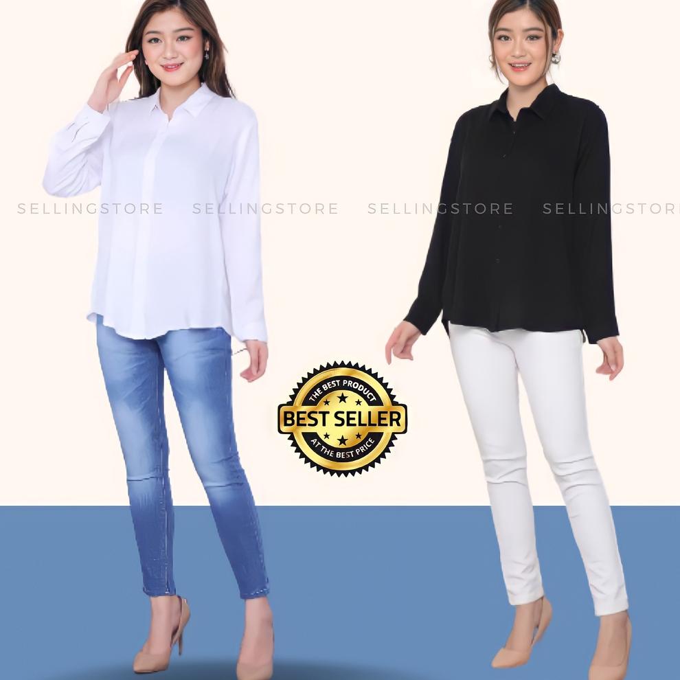 "MK.02Jl22ѕ" KEMEJA RAYON POLOS PUTIH HITAM / KEMEJA KERJA WANITA RAYON / KEMEJA BASIC RAYON POLOS