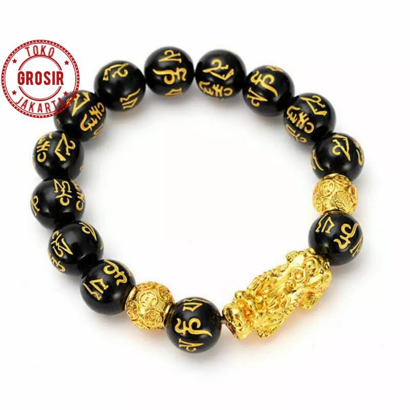 Gelang Batu Mantra Tibet Hitam Gelang Pixu Naga Emas