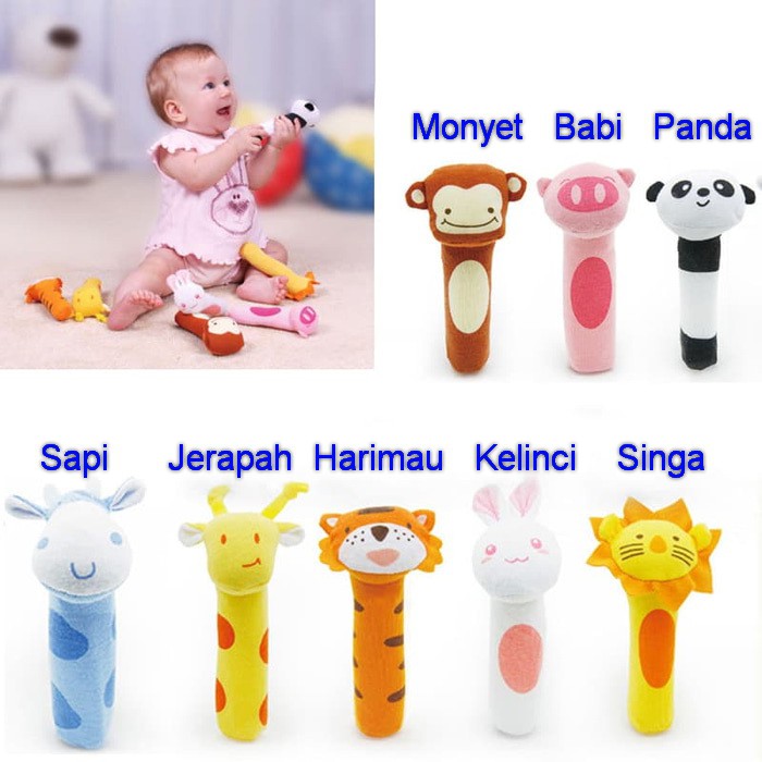 Rattle Stick Tsaujia Mainan Bayi Bunyi Toet Toet Bentuk Boneka Hewan