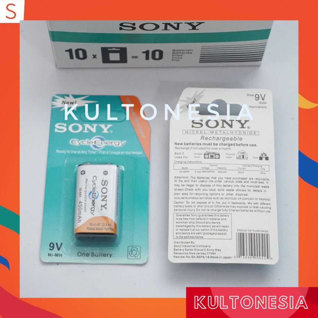 Baterai kotak sony 9V ORI Baterai cas Rechargeable Battery NiMH SONY 450mAh