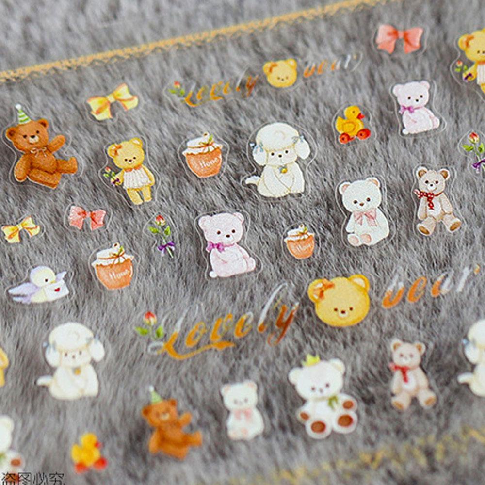 Mxbeauty 3D Kuku Stiker Salon Jepang Pelangi Beruang Teddy Bear Kuku Foil Stiker Kartun Hewan Anjing Perekat Diri Stiker