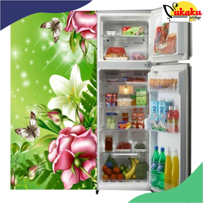 WALLPAPER STIKER KULKAS 2 PINTU BUNGA BARU