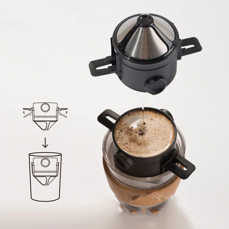 Grab Medan Filter Penyaring Kopi Portable Cone Coffee Dripper Tea Infuser F-402 Hitam