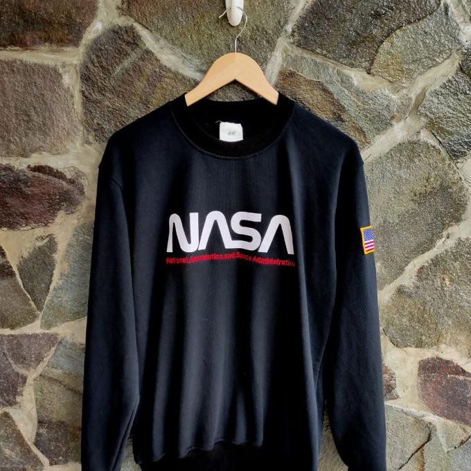 Paling Dicari sweater cowok☛ crewneck h&m nasa hitam - Hitam, L MURAH