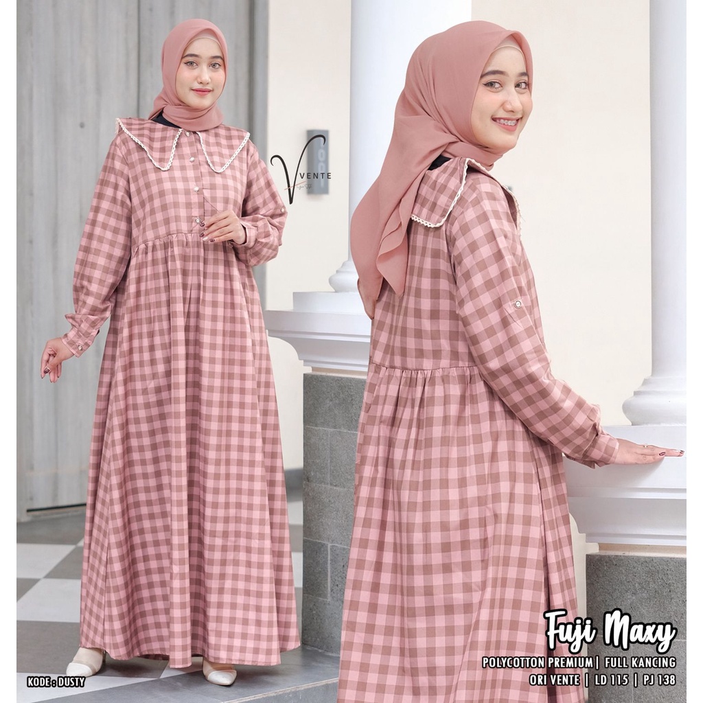 Vente Fuji Maxy Dress Jumbo Polycotton Motif Square Gamis Muslim Wanita LD 115 Busui