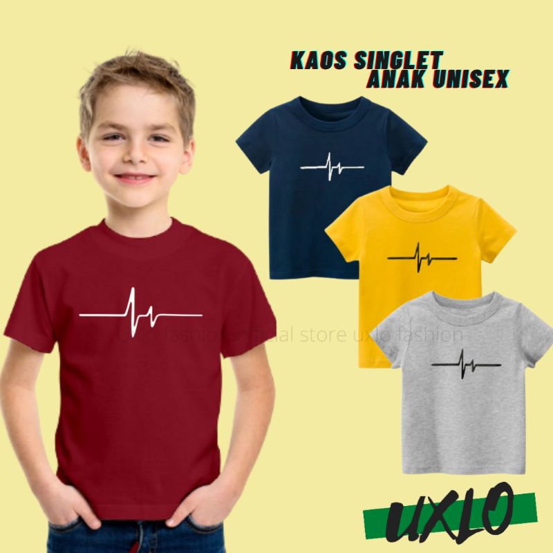 Uxlo/Atasan Murah Anak Laki-Laki/Baju Anak Cowok Murah Motif Detak Jantung/Kaos Anak Laki Perempuan umur 2 - 15 Tahun