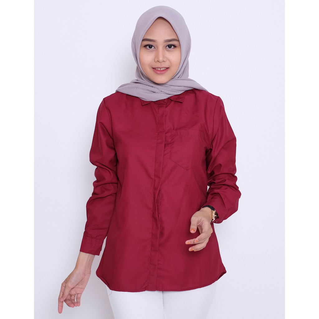 Kemeja Wanita Kerja Polos Busui Katun Toyobo Bayar ditempat marimofashions-KEMEJA TOYOBO Maroon