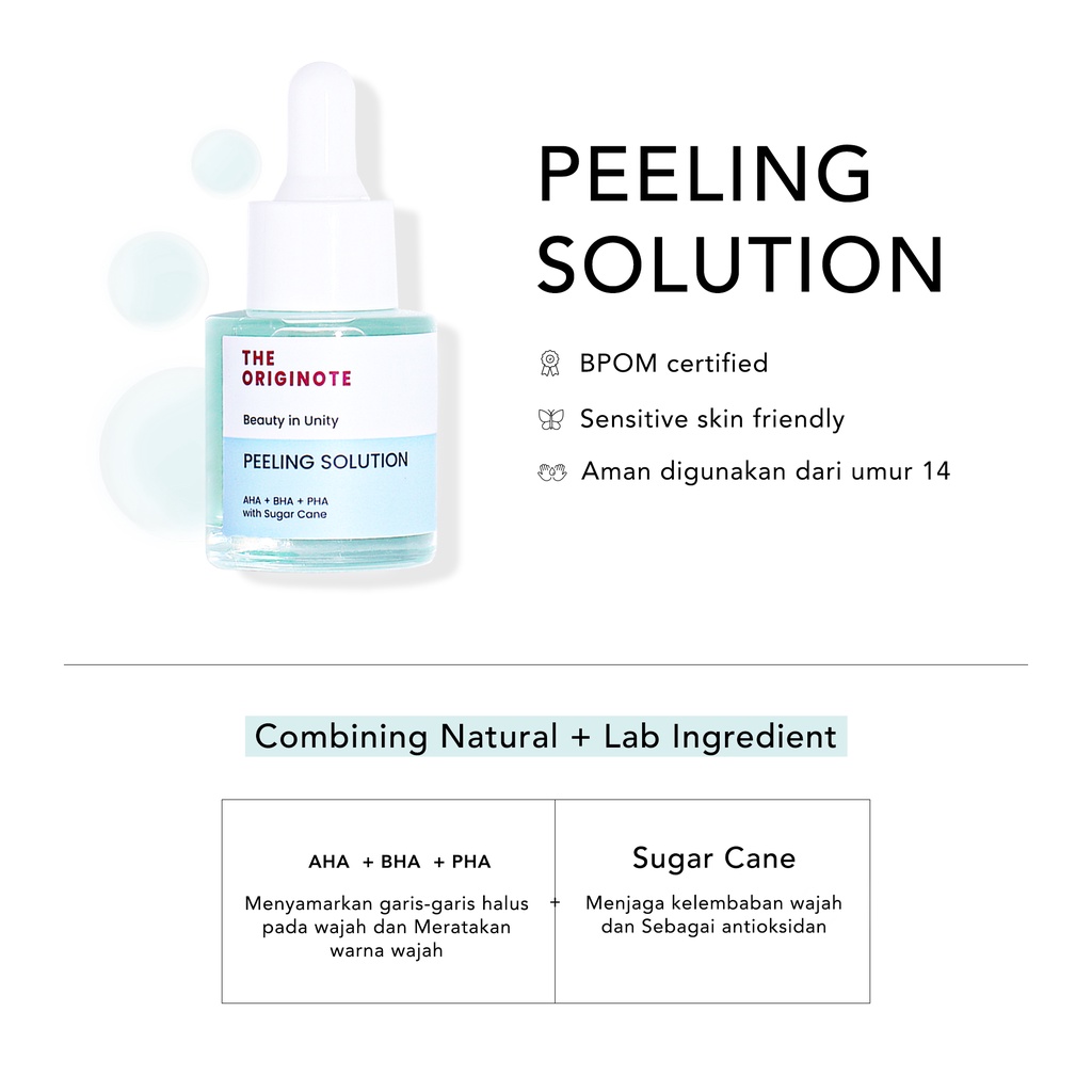 The Originote Peeling Solution 20ml - Serum Eksfoliasi Wajah untuk Mengangkat Sel Kulit Mati dan Memperbaiki Tekstur Wajah with AHA BHA PHA and Sugar Cane ORIGINAL