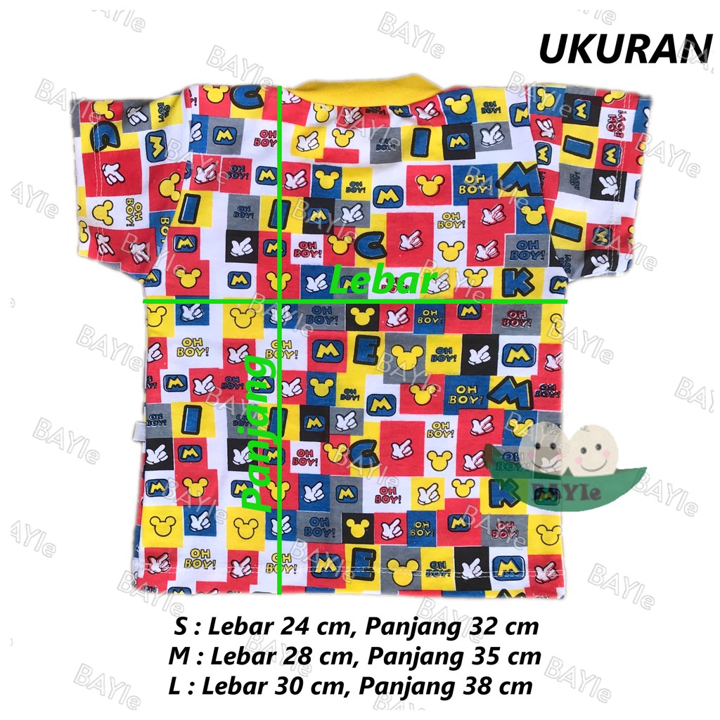 BAYIe - OBRAL!!  3 Pcs Kaos Oblong/Baju Pendek Bayi/Anak MICKEY MF 100% Katun DK TEBAL VELVET Size S, M, L