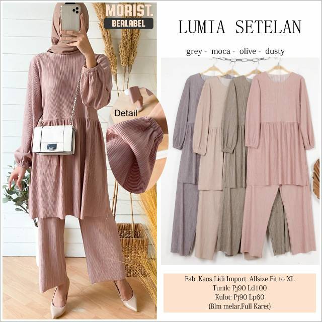 Lumia Setelan Original Morist Atasan Tunik + Kulot Material Kaos Lidi Import Premium