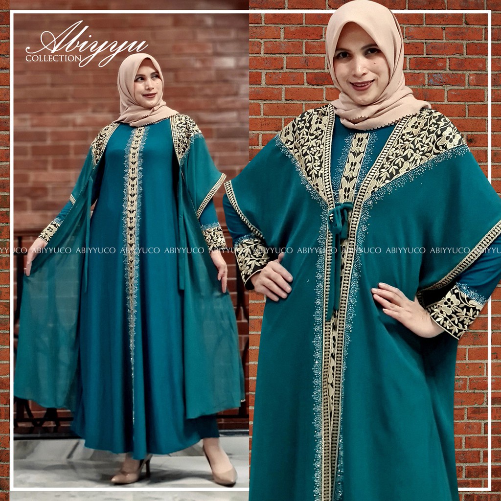 Abiyyuco TA8016|Abaya Turkey Hitam dan Warna /Abaya Jumbo / Ready size S (LD88 cm), M, L, XL, XXL, XXXL, XXXXL (LD 130) . Bahan Jersey mix Ceruty dengan Bordir Renda dan Mote Swarovski. Ready warna hitam, maroon, hijau botol, navy, coklat, dan biru toska