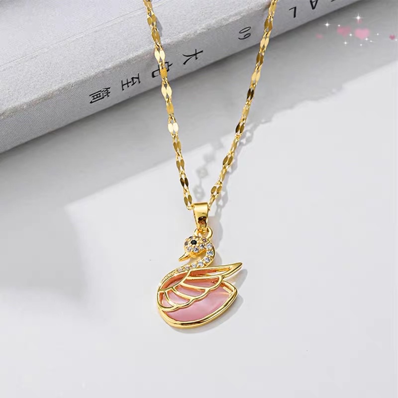 kalung angsa titanium asli cantik gold pink