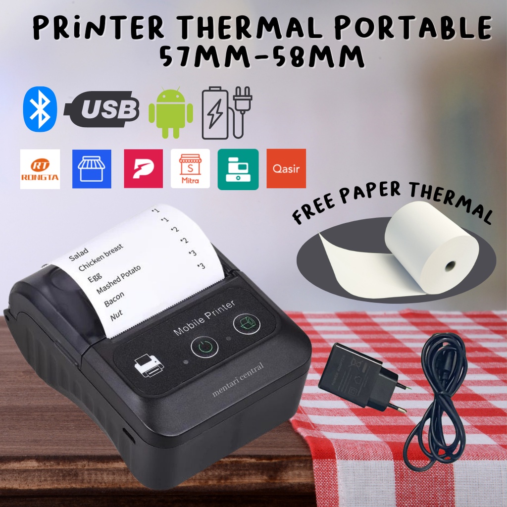 PRINTER TERMAL PRINTER BLUETOOTH PORTABLE MINI 57MM 58MM