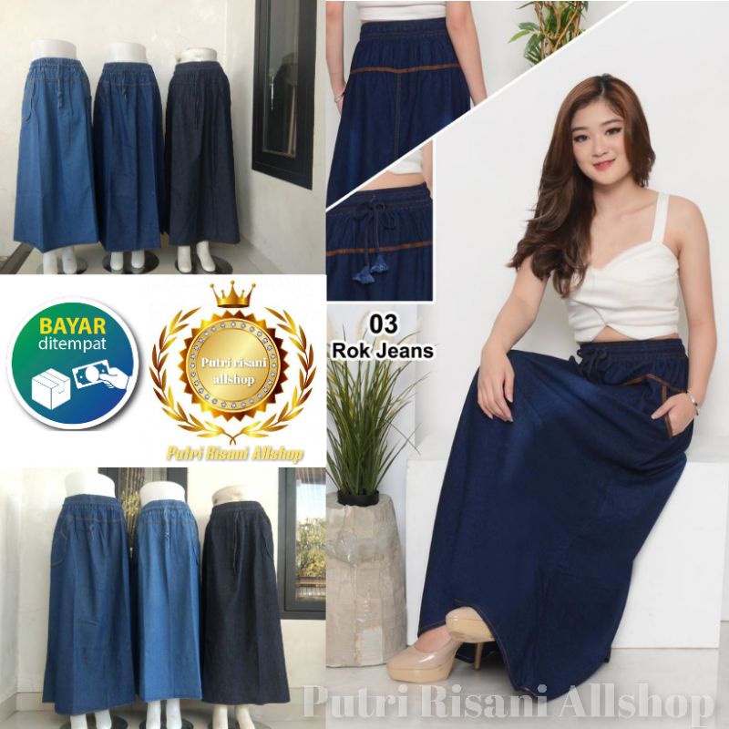 Rok Panjang Wanita Model A Bahan Soft Jeans (BB ± 40-65 kg / All Size Dewasa)-3