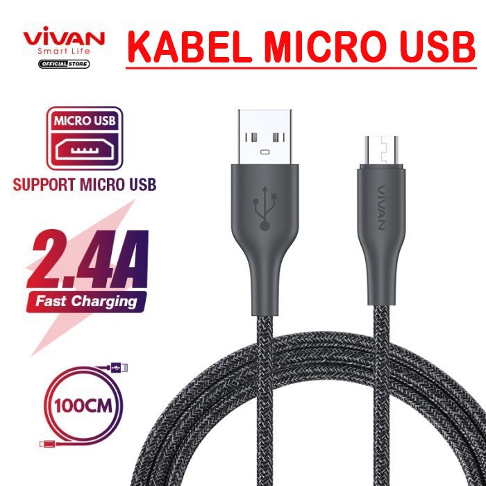 NA - Kabel Micro USB Vivan 100cm Fast Charging 2.4A Data Cable Fm 100S