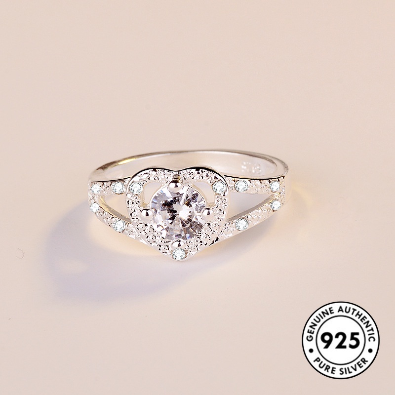 Cincin S925 Silver Bentuk Hati Aksen Berlian