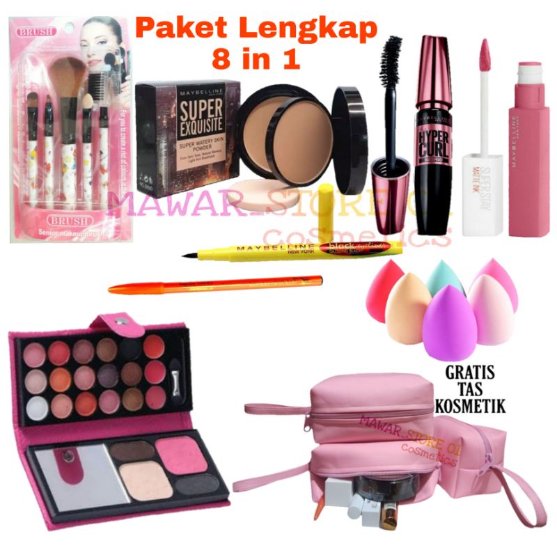 Paket Kosmetik Lengkap Maybelline 8 in 1 / Paket  Make Up Maybellin / Kecantikan wanita Paket Hemat