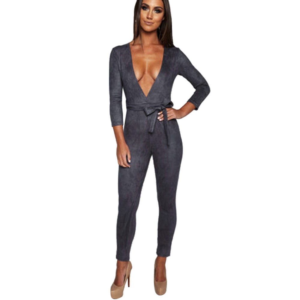 deep v neck pantsuit
