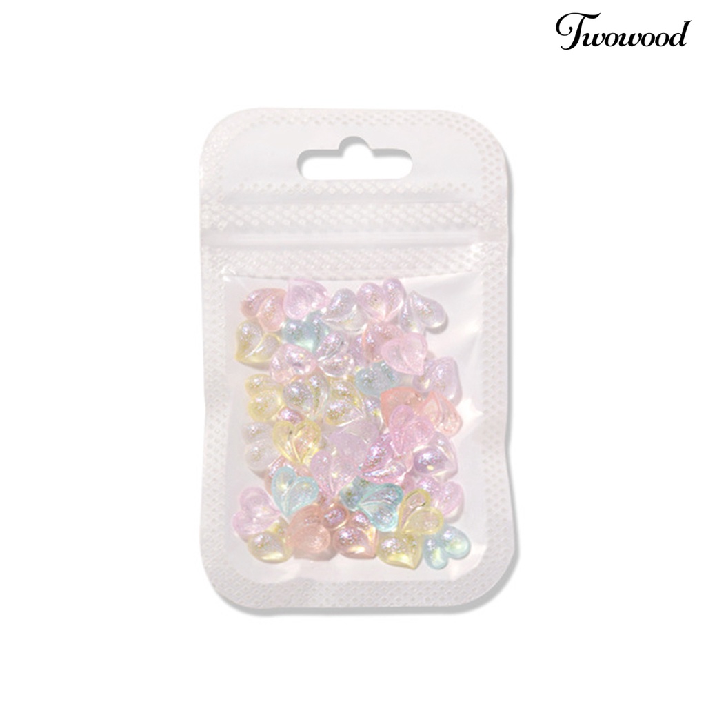 Twowood 50Pcs / Pak Charm Resin Transparan Bentuk Hati / Pita / Beruang Untuk Dekorasi Nail Art Charms