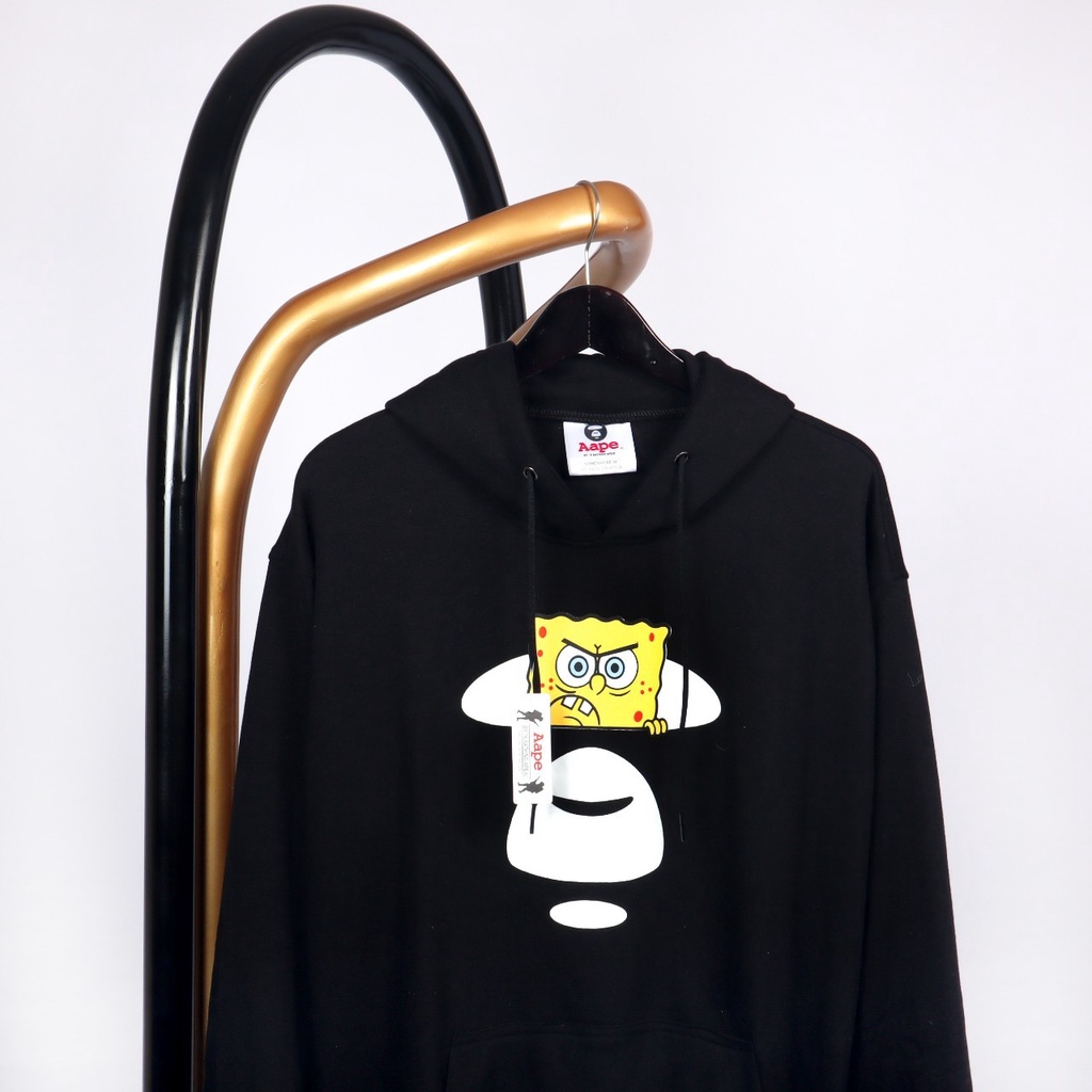 Jaket Sweater Hoodie APE X SPONGEBOB MARAH –  Black Edition Fashion Trendy Casual Pria Good Brand Qu