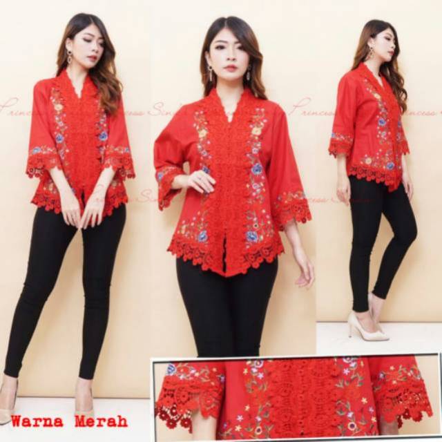 Kebaya Encim Alexuez Linen Kombinasi Brukat Premium Import Full Bordir