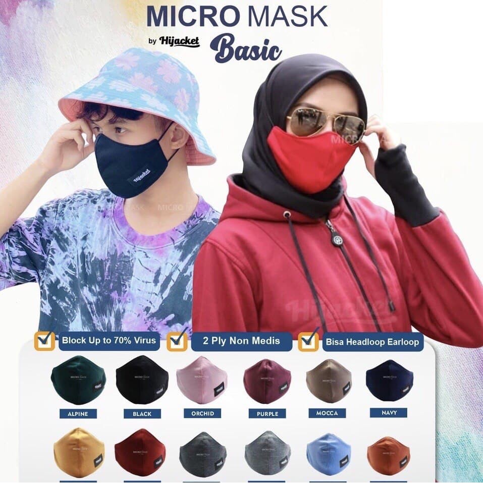 Masker Hijacket/ Micro Mask/ Masker Kain Polos/ Masker Headloop Masker SNI Free Ongkir Masker Corona