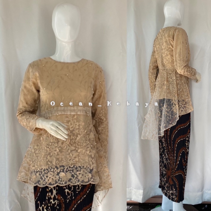 kebaya wisuda/ stelan / kebaya modern/ ocean kebaya/ kebaya brokat tulle gotik rempel