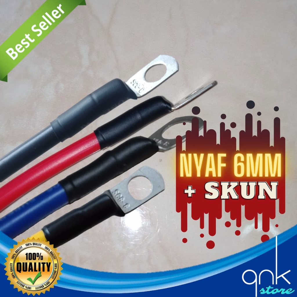 Kabel NYAF 6mm Plus 2 Skun Tembaga Putih Kabel Grounding Kabel Negatif Kabel Massa