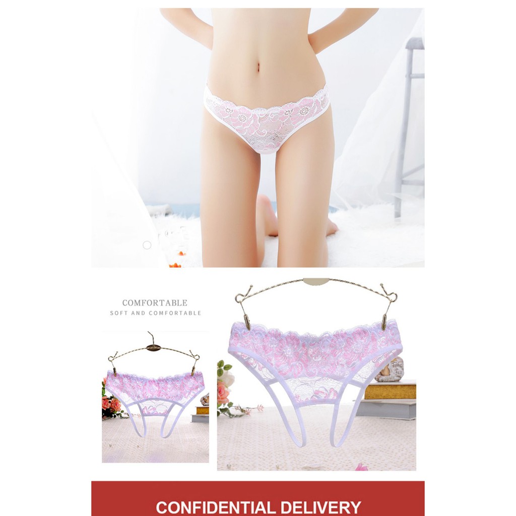 G-String Wanita Open Celana Dalam Sexy Hollow Lace Motif Lingerie c087