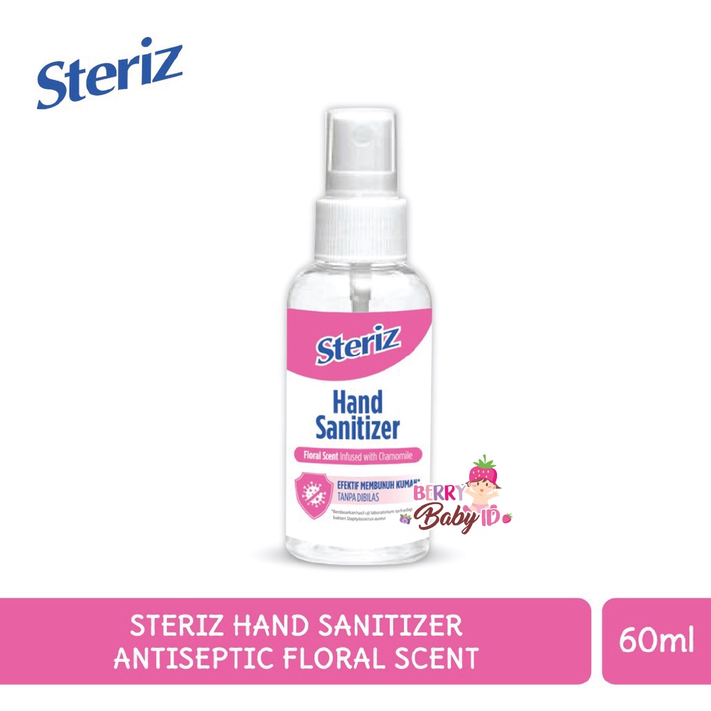 Steriz Hand Sanitizer Spray Antiseptic Floral &amp; Essential Oil 60ml Berry Mart