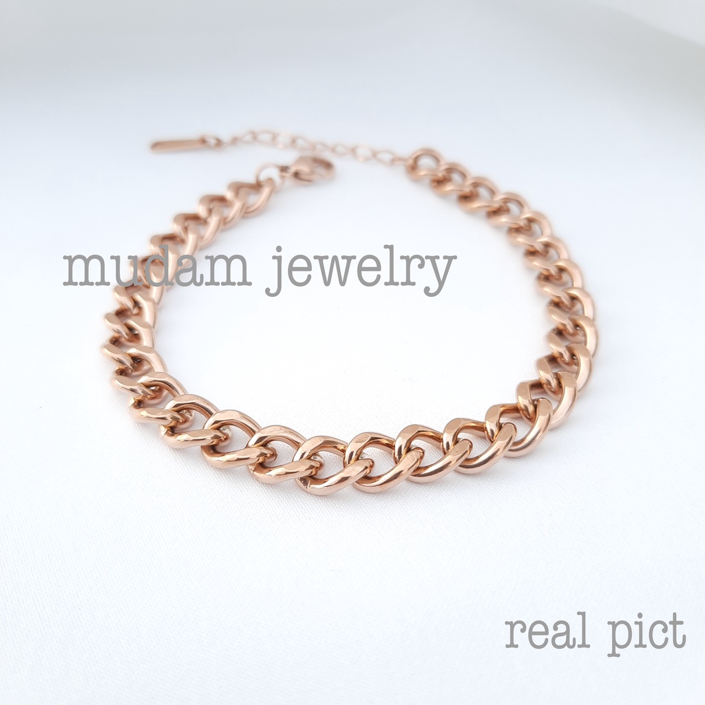 Gelang Rantai Tangan Titanium Untuk Wanita dan Pria Lebar Rantai 0,7cm Warna Rose Gold dan Gold