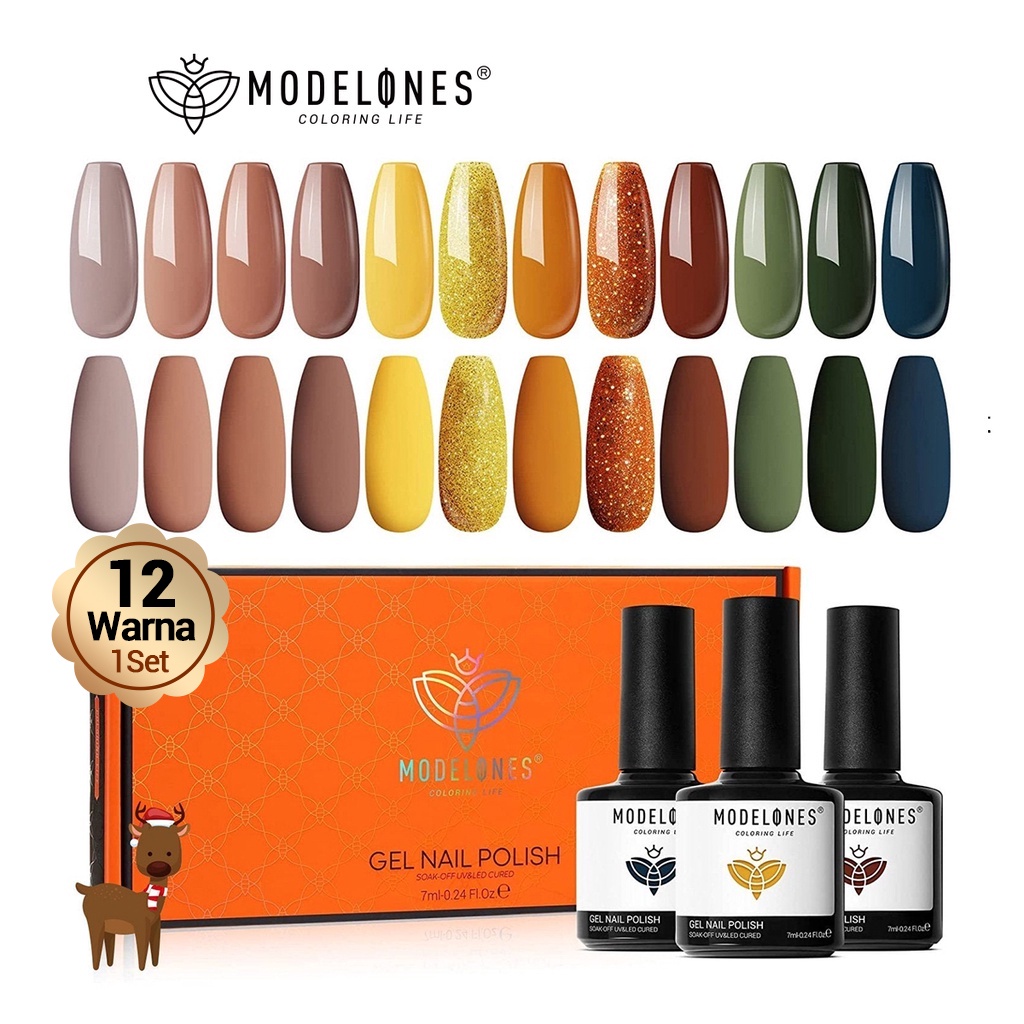 Jual MODELONES Gel Nail Polish Kit 12 Warna 1Set 7ml Nude Black Set