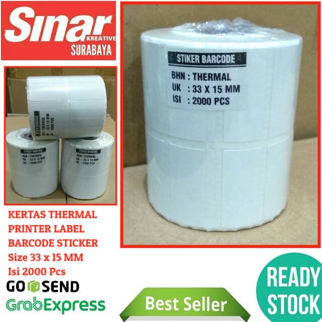

KERTAS THERMAL LABEL STICKER BARCODE SIZE 33x15mm ISI 2000 PCS - 2 Line