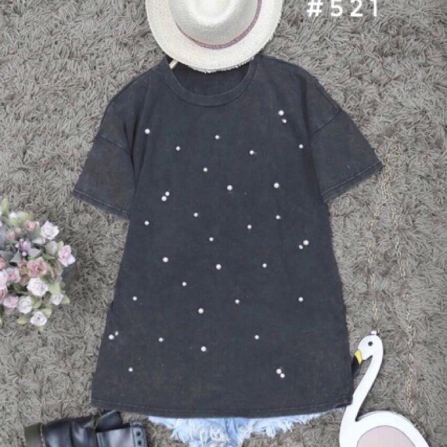 KAOS STRADIVARIUS T-SHIRT PEARL IMPORT PREMIUM CLOTHING WOMEN OVERSIZED TEE