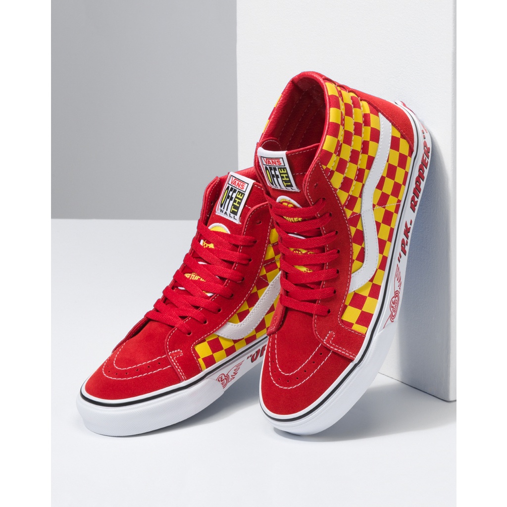 SEPATU VANS OFF THE WALL | SK8 HI REISSUE SE BIKES PK RIPPED / RED / YELLOW / REFLECTIVE