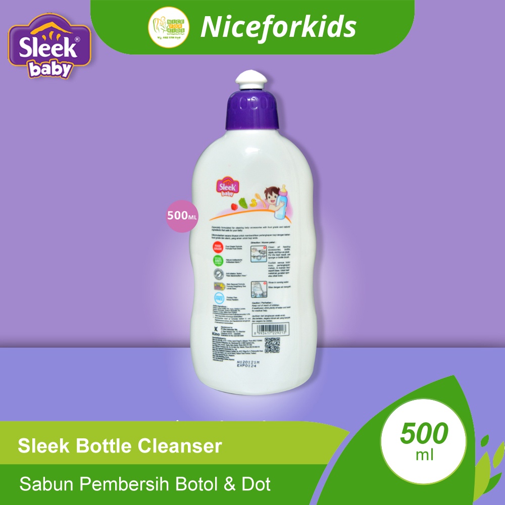 Sleek Baby Bottle , Nipple &amp; Accesories Cleanser 500ml Natural Antibacterial / Sabun Pembersih Botol Susu dan Dot Bayi