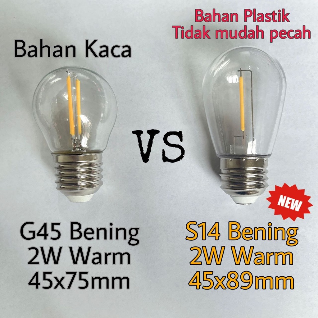 Lampu LED Filamen G45 S14 2W 4W Bohlam Pijar Edison Cafe Dekorasi Hiasan Kualitas TOP