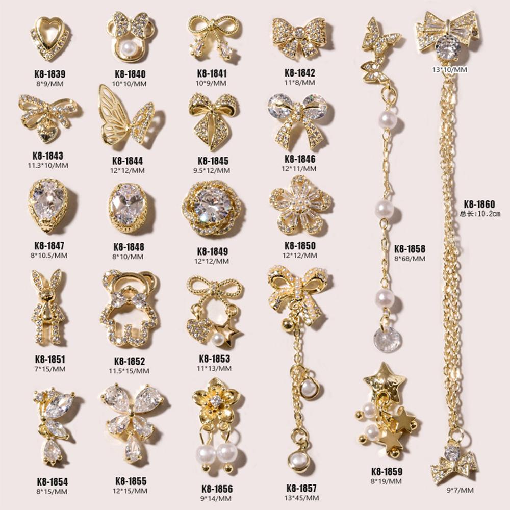 Needway Kuku Rhinestones Bunga Shiny Charms Butterfly Manicure Bear Zirkon Logam Liontin Rantai