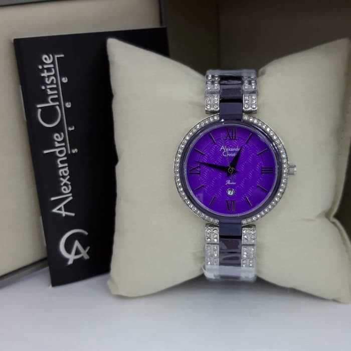 Jam tangan wanita alexandre christie AC 2739LD SILVER UNGU